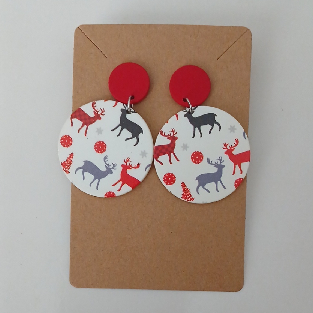 Fashion Jewelry Red and White Reindeer Earrings